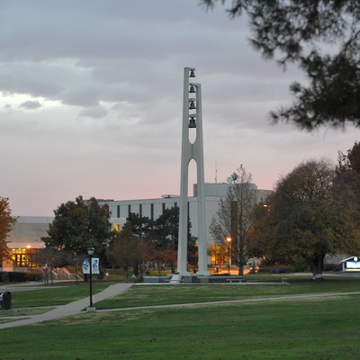 camps bell tower at twilight