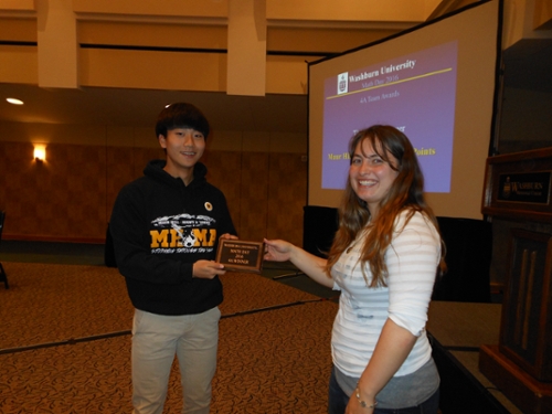 Awarding plaque to top team in their classification