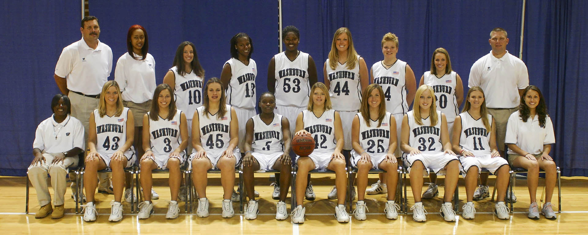 The 2004-2005 Washburn women's basketball team poses for a photo.