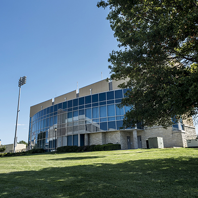 The outside of Yager Stadium during a fall day on Washburn's campus.