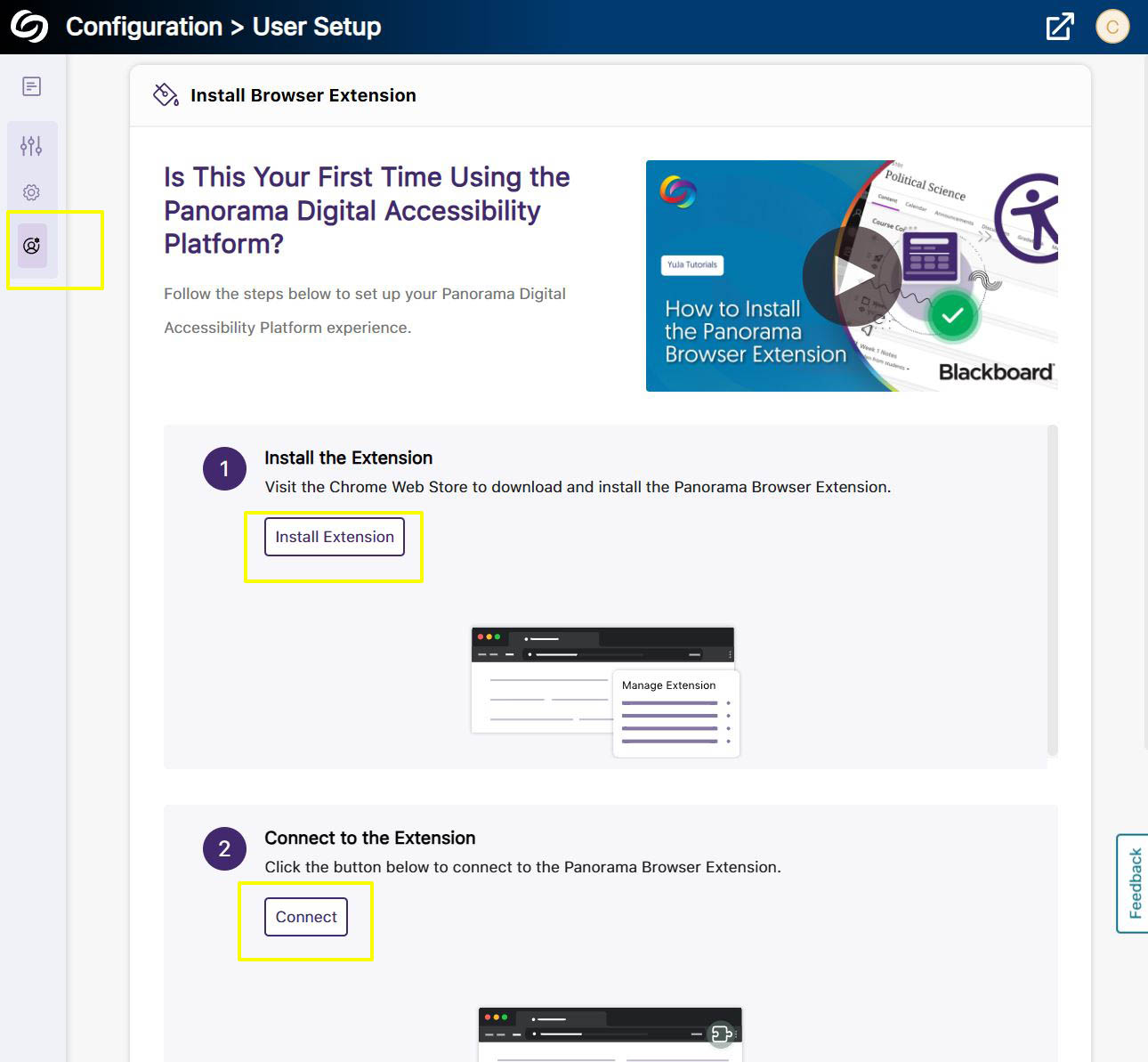 Yuja portal user setup options screenshot