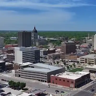 aerial view westward of Topeka downtown