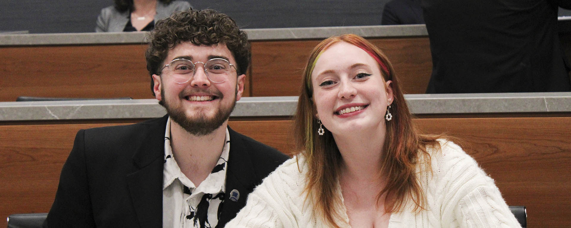 Two WSGA senators smile for a photo.