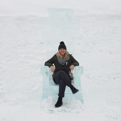 On an ice throne outside the Ice Hotel in Lapland.